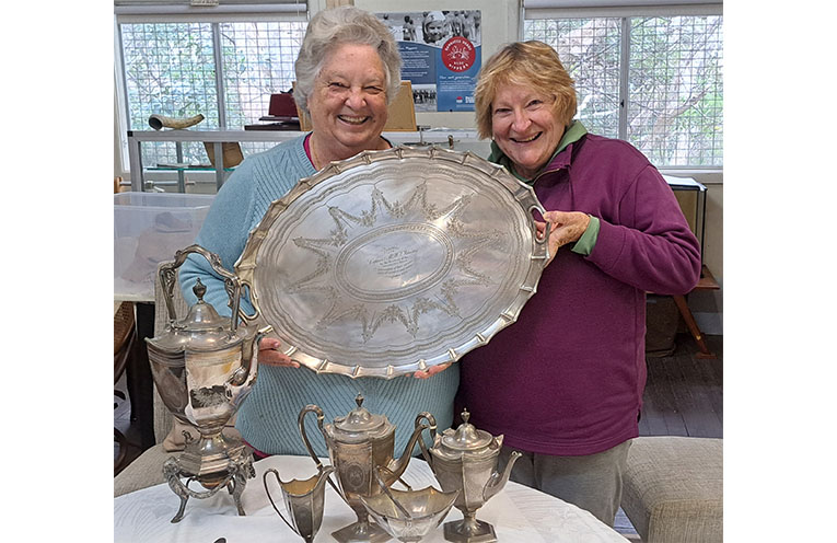 Cheryl Dal Pozzo and Margaret Duffus with the tea service.