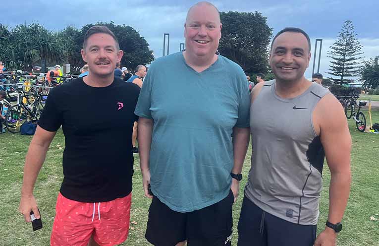 Paradox Media CEO Chris Grieve, radio host Moffee and Member for Coffs Harbour Gurmesh Singh.