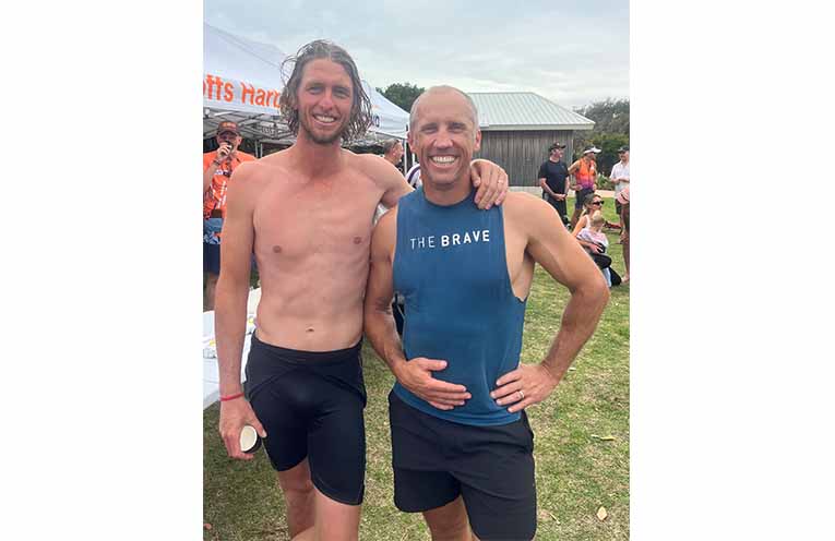 Gosling Group CEO Matt Gosling and Boambee Football Club's Jake Stitt.