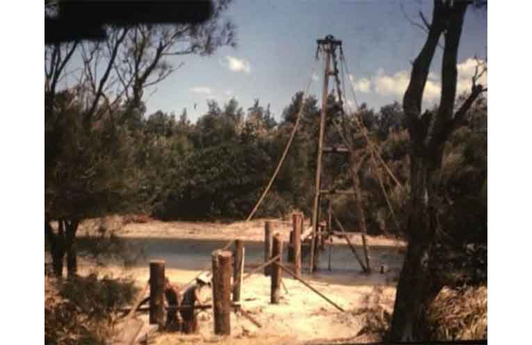A 1954 photo of Moonee Creek Footbridge, Stingray Creek.