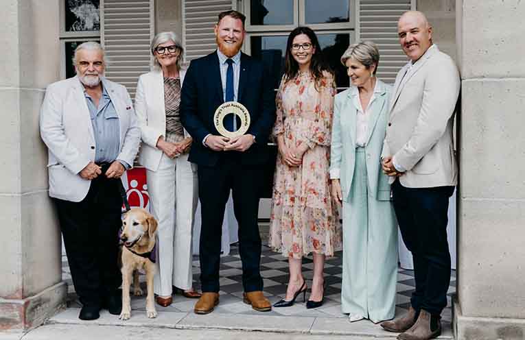 Jeremy Holder (centre) pictured with finalists, the Governor-General of Australia and Julie Bishop.