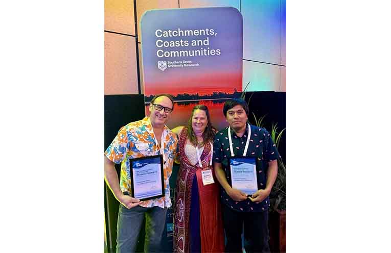 Student award winners Chris Klaas and Muhammad Islami with their supervisor Professor Kirsten Benkendorff.