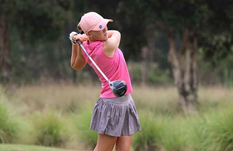 Bishop Druitt student Milla Adamson, 14, swings to victory in Sydney.