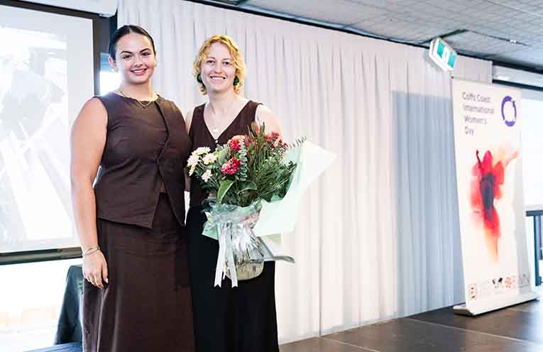 2025 SCU scholarship winner Kadie Vignes with 2026 winner Adrienne Gooden.