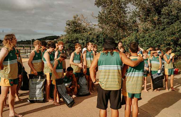 Students from the Clontarf Foundation Academy joined a clean-up at Jetty Beach.