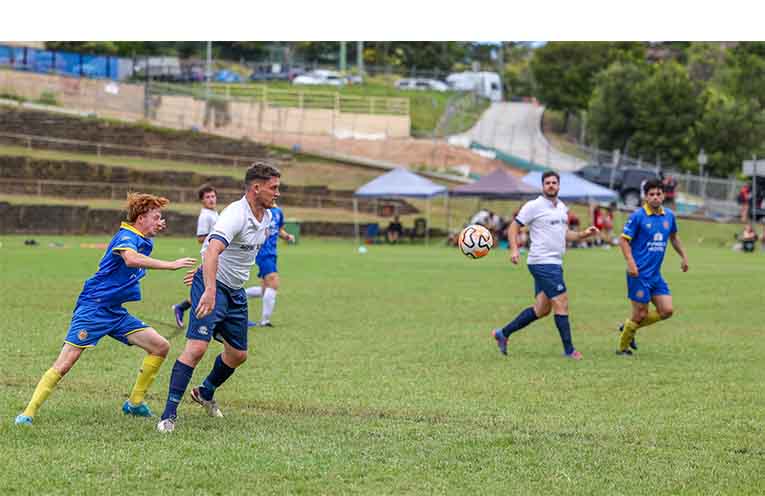 Action from the Northern Storm and West Pymble men’s final. Photos: David Wigley/North Coast Football.