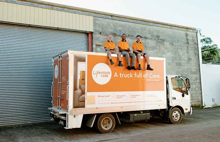 LifeHouse Care staff on one of the organisation's furniture trucks.