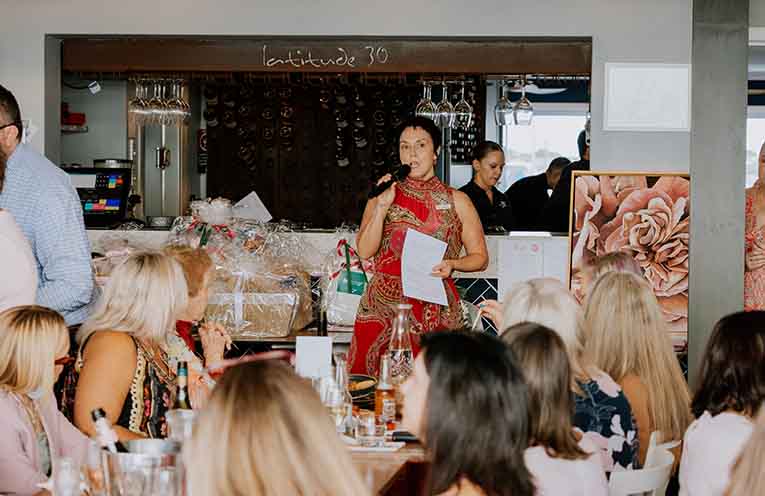 Pink Silks Trust co-founder and Chair Tanya Johnson OAM speaking at the fundraiser.