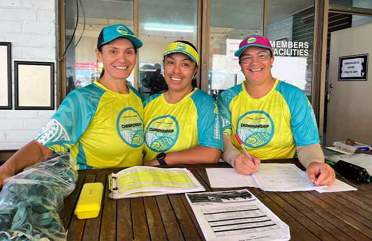 Event Director Cherie Collison with Kimara Haronga and Jean Temoke. Photo: Kate Pye.