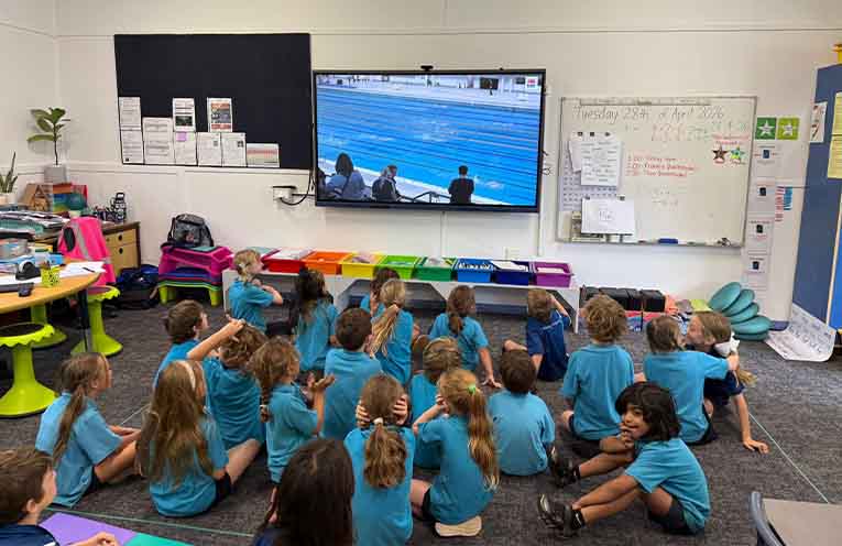 Sawtell students tuned in to watch the PSSA championships in Sydney. Photo: Sawtell Public School.