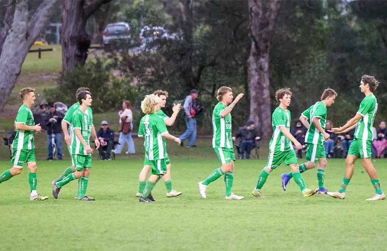 Keelan Corliss equalises for Sawtell FC. Photo: Sports Photography on the Mid North Coast.