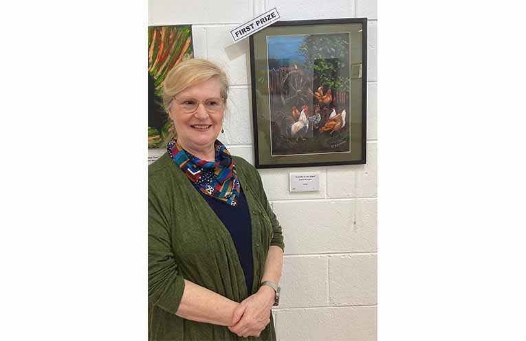 First Prize Acrylics artwork, Chooks in the Yard by Annie Houston.