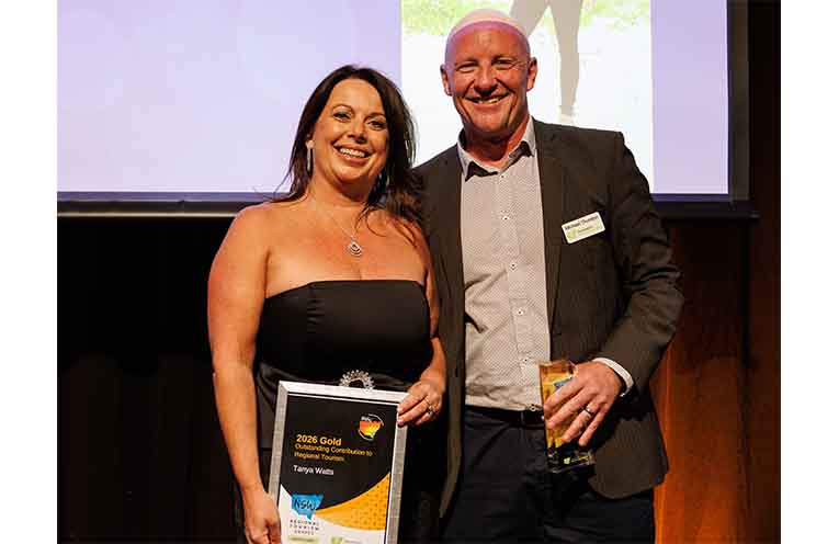 Outstanding Contribution to Regional Tourism award winner Tanya Watts with Destination North Coast General Manager Michael Thurston. Photo: Destination North Coast.
