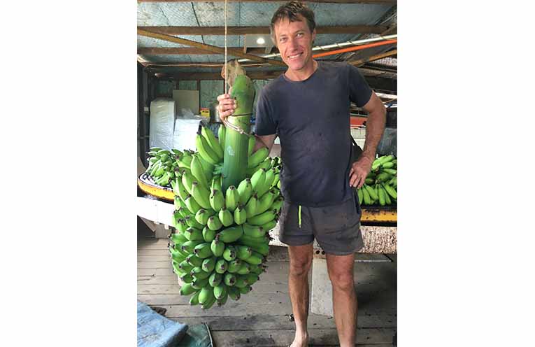 Coffs Harbour banana farmer Mick Gentle in the shed.