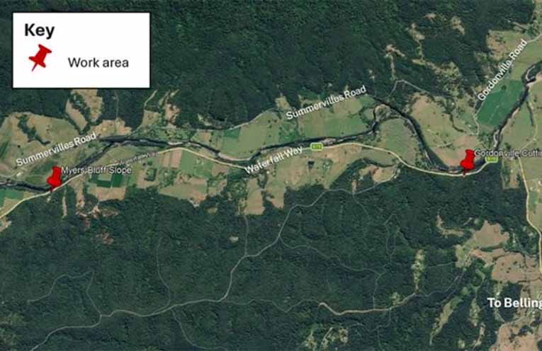 Changed traffic conditions on Waterfall Way at Myers Bluff, Thora