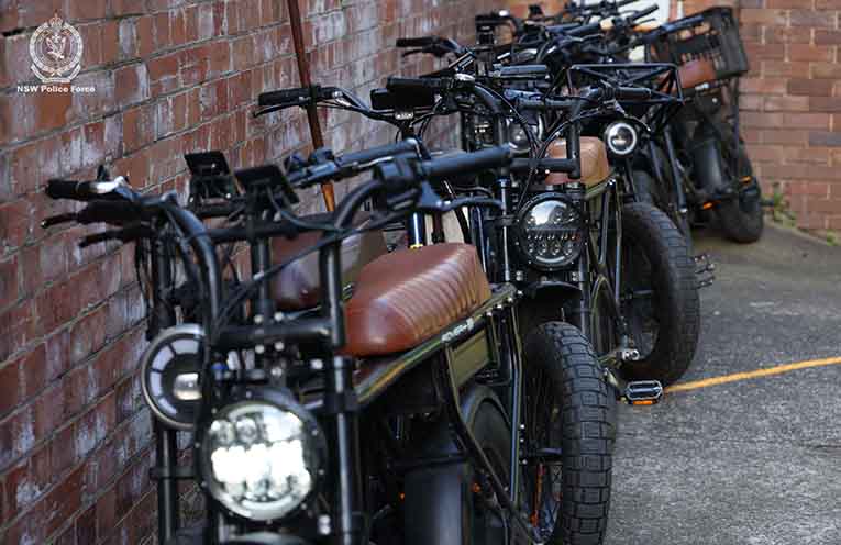 The first operation targeting illegal e-bikes, in Sydney’s Northern Beaches area, saw 36 e-bikes seized. Photo: NSW Police Force.