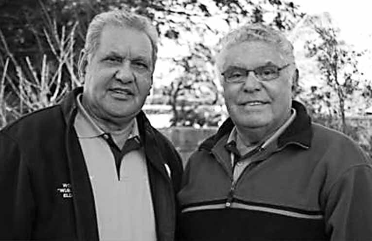 John Ridgeway and Neville Lilley were raised in the Karuah Mission and spent many hours working in oyster sheds throughout Port Stephens. Photo: Supplied by John Clarke.
