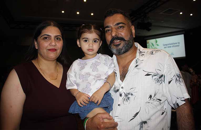 Family Parinder Kaur, Rupinderjit Thindal, and their daughter Harsanjh celebrate their choice to live in Australia.